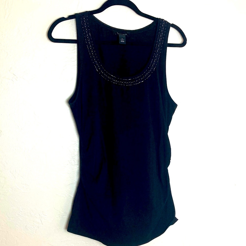 White House Black Market Black Beaded Neckline Cotton Tank Top L